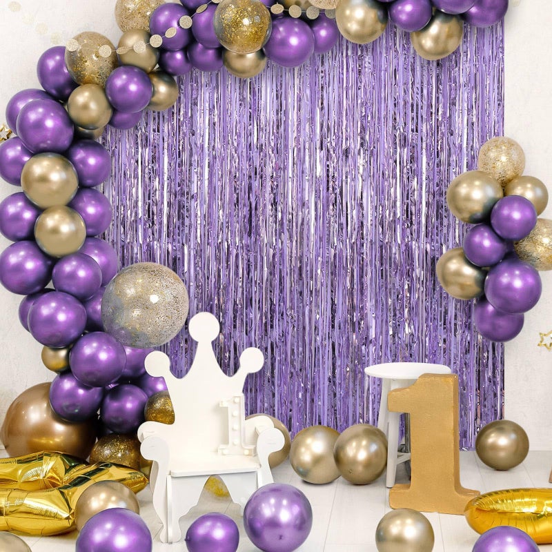 TOTAFAM 2 Pack Fringe Curtains Backdrops, Foil Fringe Curtains, Door Streamers for Birthday Wedding Bridal Shower Holiday Graduation Party Decorations, Photo Booth Backdrops Light Purple - Image 4
